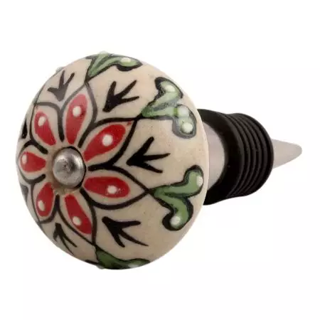 Red Leaf Flower Ceramic Wine Stopper